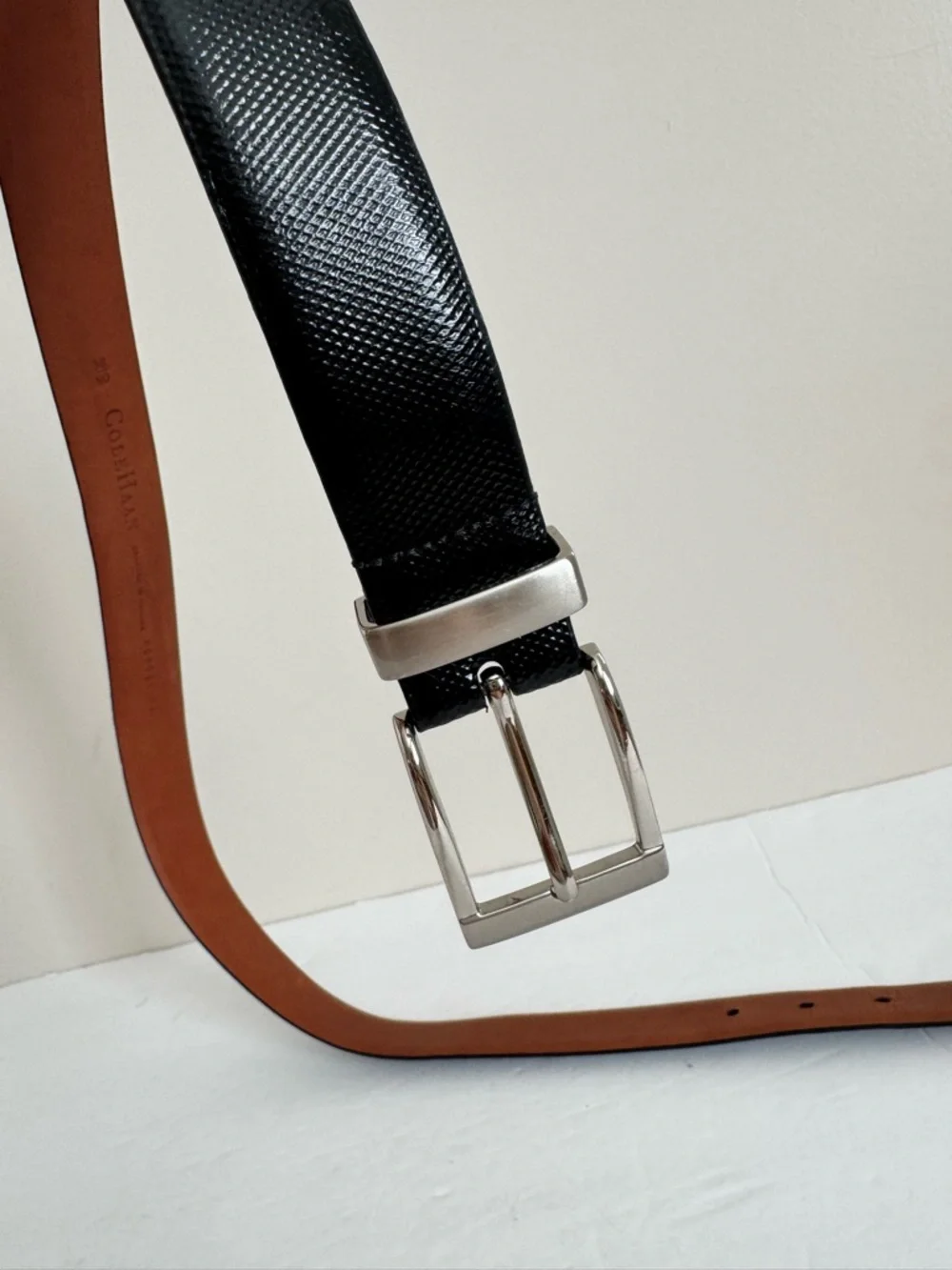 Cole Haan Leather Textured Belt black with silver buckle size 36